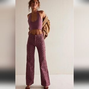 Free People Runaway Floral Flare Pants Crushed Berry Size 8
